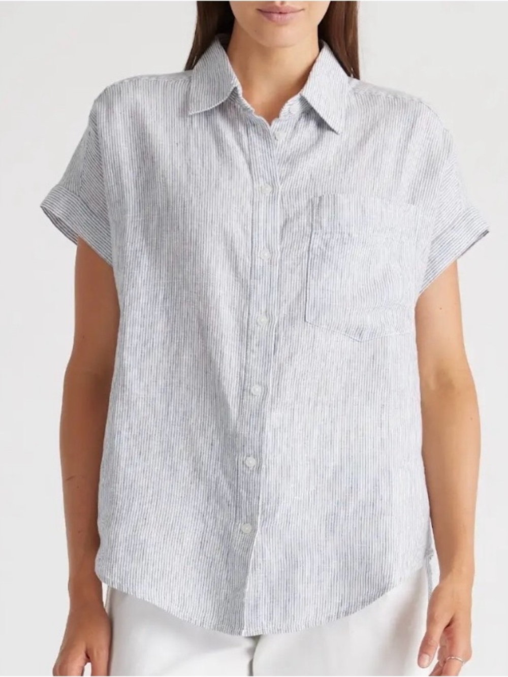 Quince 100% European Linen Camp Shirt Blue White Stripe XS
